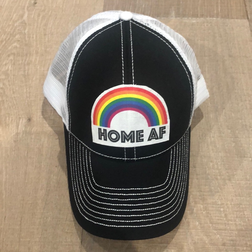 HOME AF Black & White trucker hat with rainbow